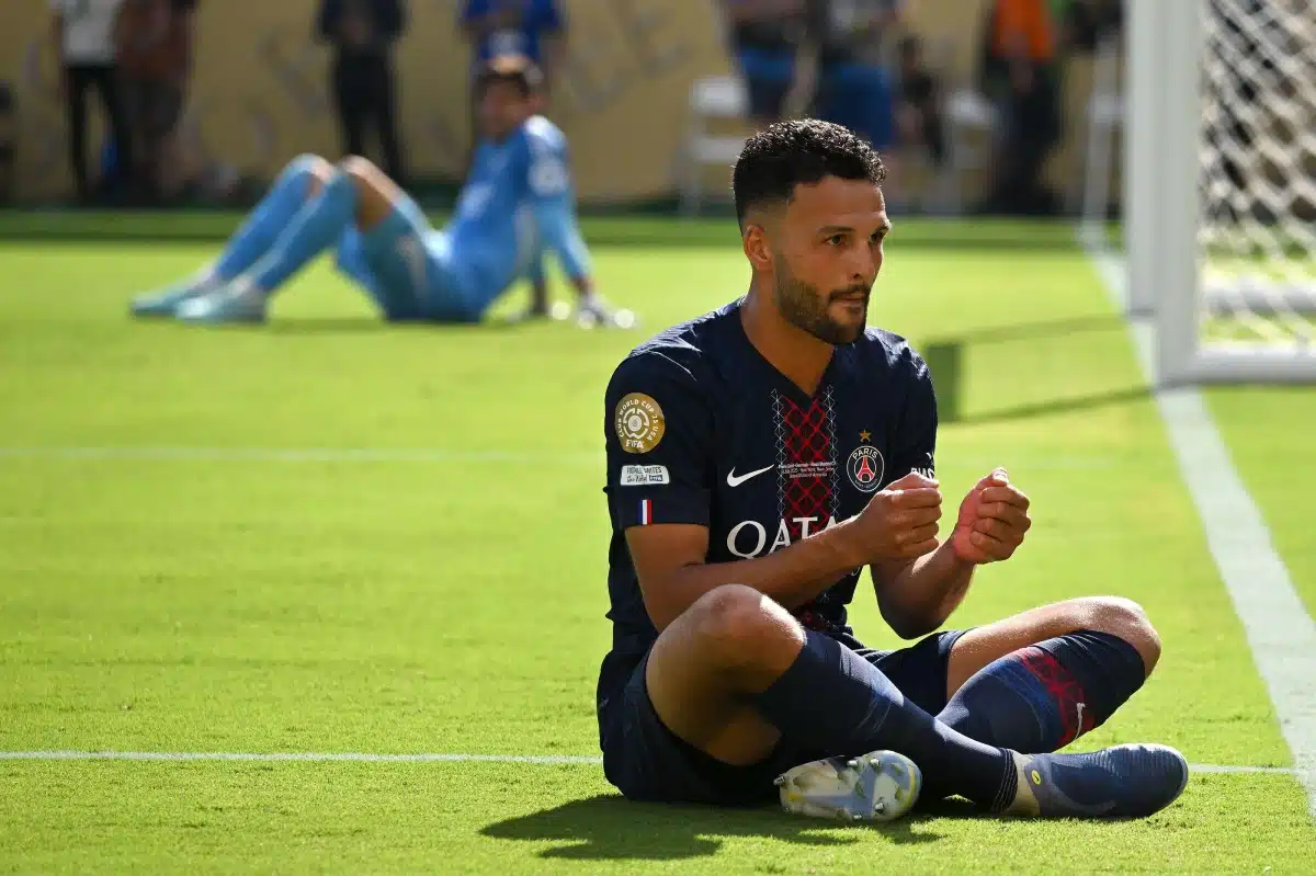 Gonçalo Ramos du Paris Saint-Germain célèbre le quatrième but de son équipe lors du match de demi-finale de la Coupe du Monde des Clubs de la FIFA 2025